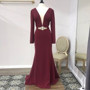 MNM Couture Burgundy Long Sleeve Dress